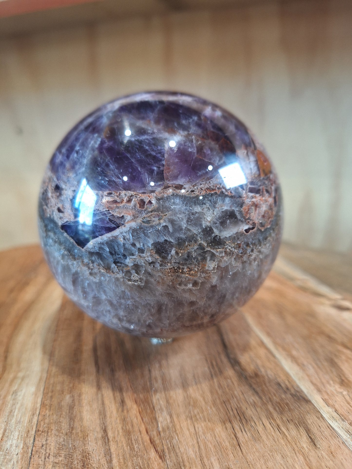 AMETHYST WITH MEXICAN AGATE SPHERE A huge beautiful 1.305 kg!!!