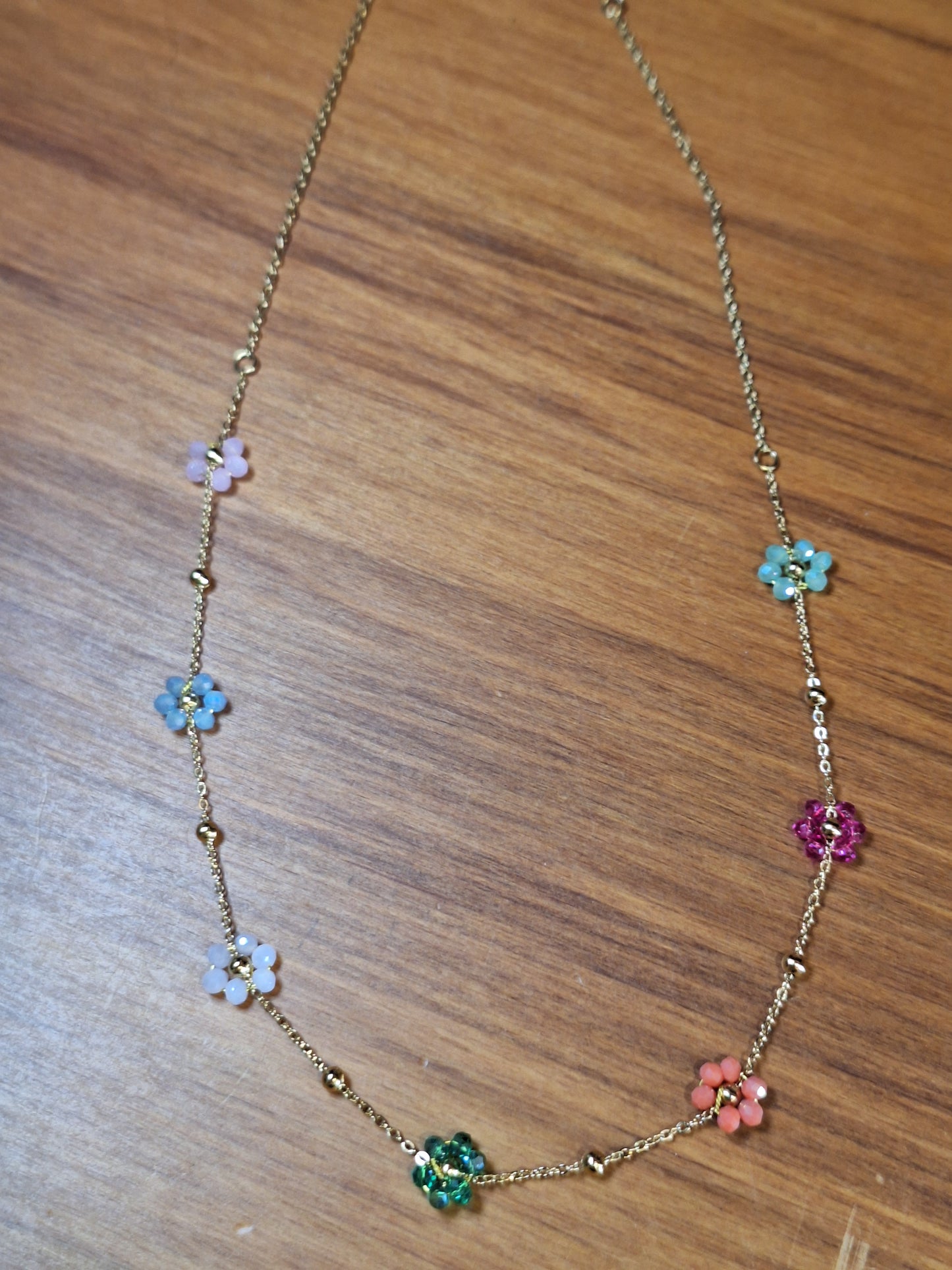 MULTI COLOUR FLOWER NECKLACE GOLD CHAIN (Stainless Steel)
