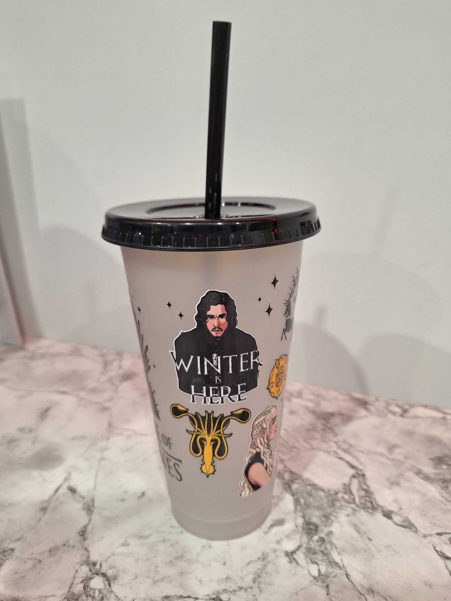 COLOUR CHANGING REUSABLE BPA FREE L CUP (24oz) WITH LID AND STRAW + SUBLIMATION WRAP