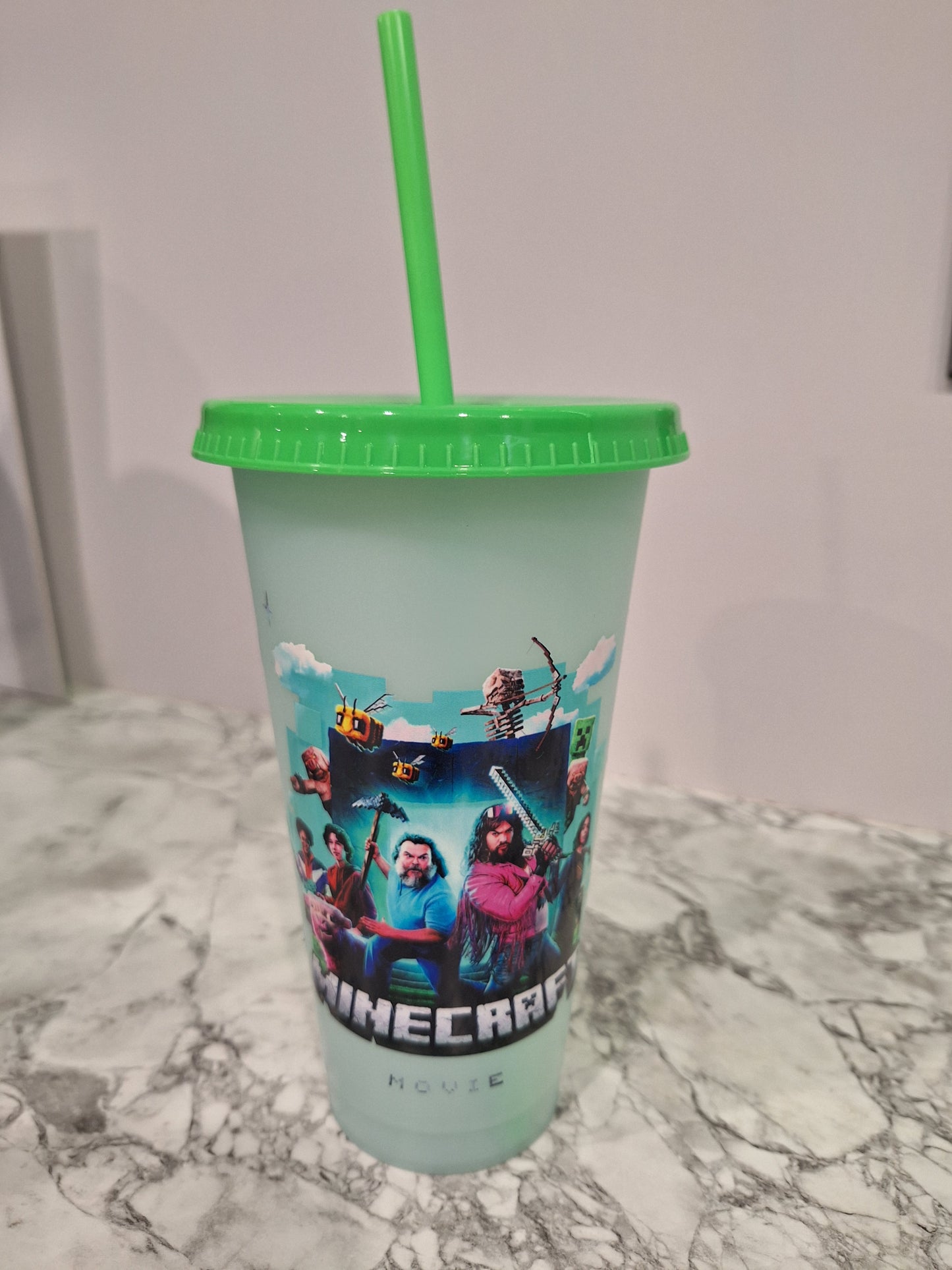 COLOUR CHANGING REUSABLE BPA FREE L CUP (24oz) WITH LID AND STRAW + SUBLIMATION WRAP