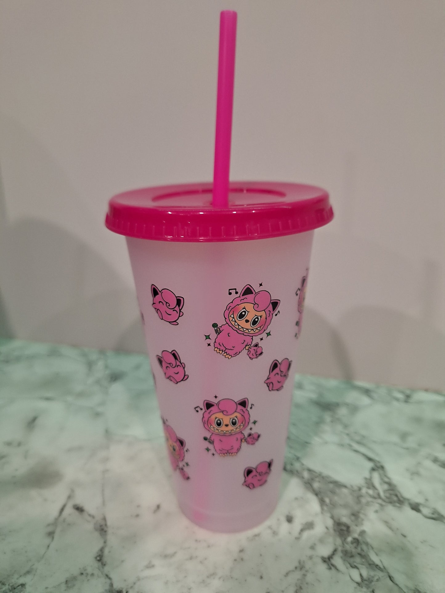 COLOUR CHANGING REUSABLE BPA FREE L CUP (24oz) WITH LID AND STRAW + SUBLIMATION WRAP