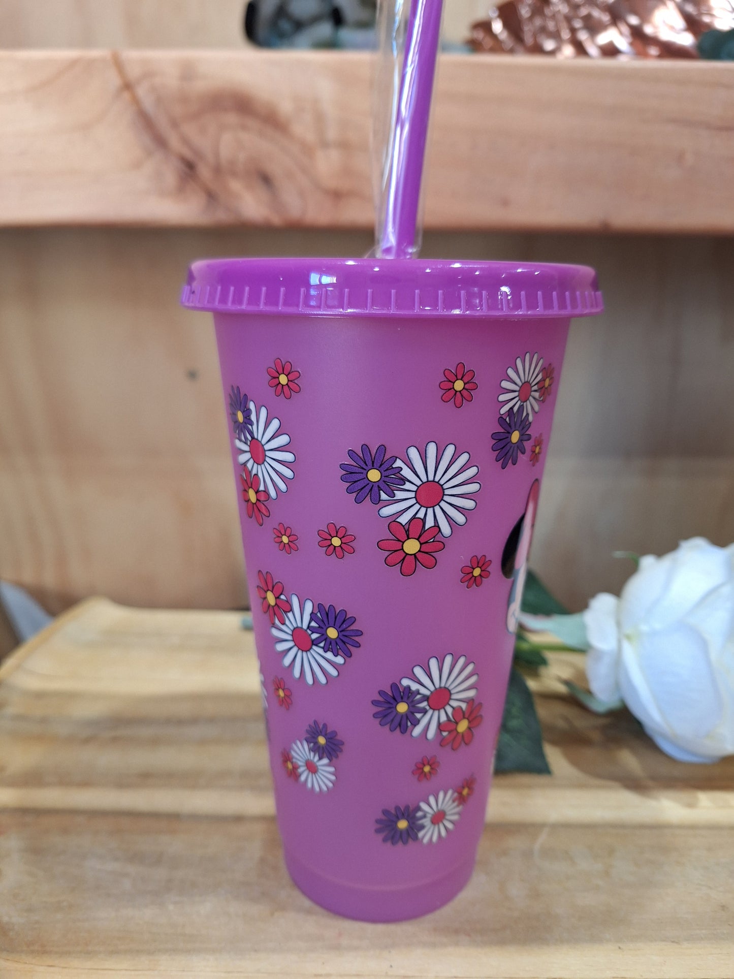 COLOUR CHANGING REUSABLE BPA FREE L CUP (24oz) WITH LID AND STRAW + SUBLIMATION WRAP