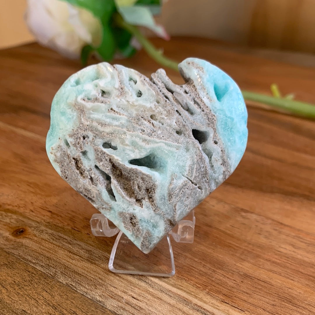 BLUE ARAGONITE HEARTS with stand