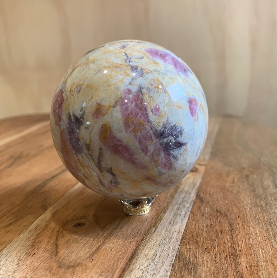 MEXICAN CRAZY LACE AGATE with PINK TOURMALINE SPHERE