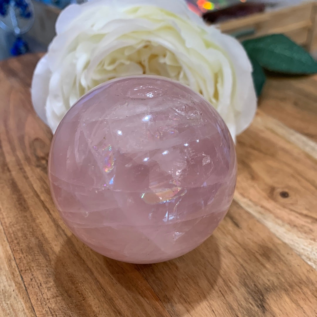 PERFECTLY IMPERFECT ROSE QUARTZ SPHERE WITH STAR (MEDIUM)