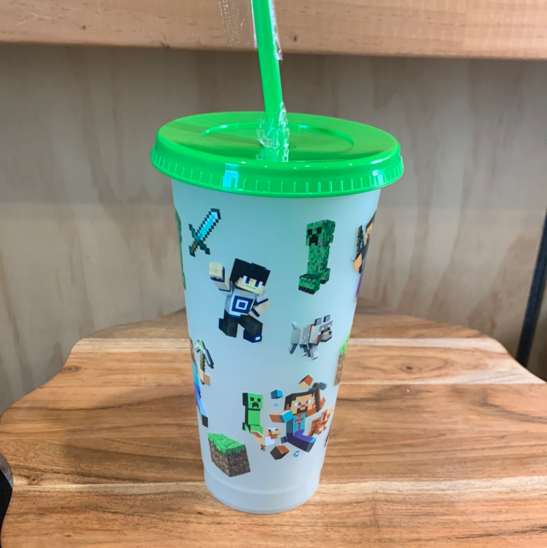 24oz BPA FREE REUSEABLE PLASTIC CUP WITH STRAW AND LID