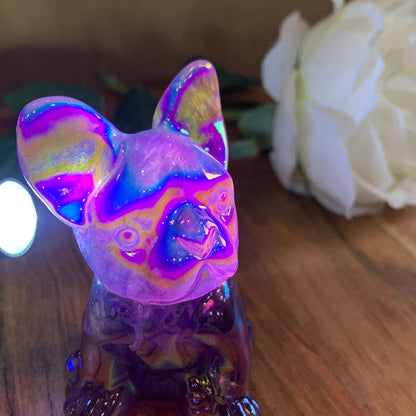 FLUORITE FRENCH DOG WITH AURA COATING (MEDIUM)