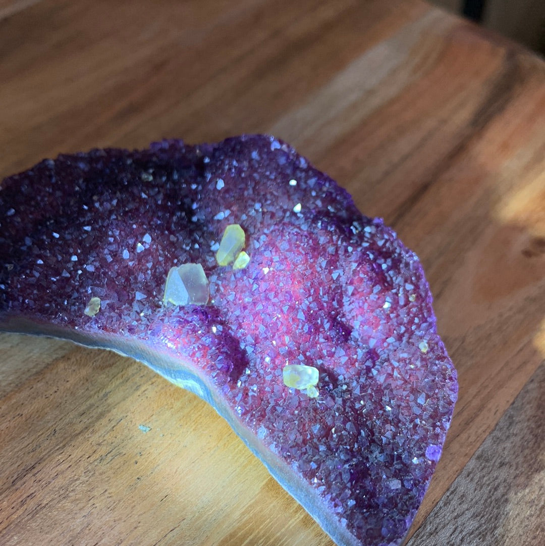 UNIQUE DARK PURPLE AMETHYST MOON WITH CALCITE POINTS