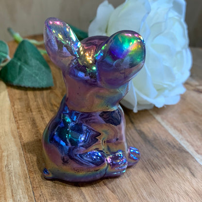 FLUORITE FRENCH DOG WITH AURA COATING (MEDIUM)