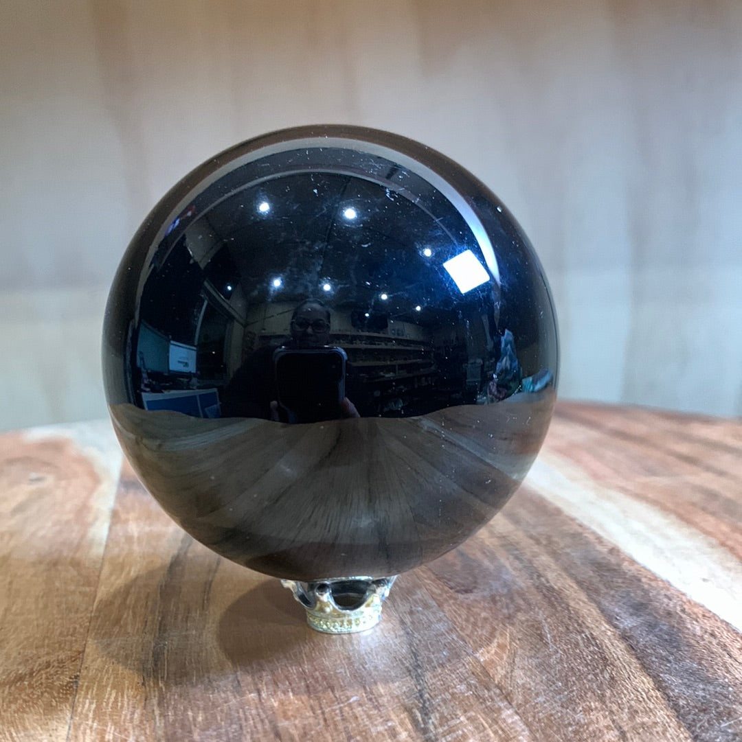 BLACK OBSIDIAN SPHERES WITH CRYSTAL MOON