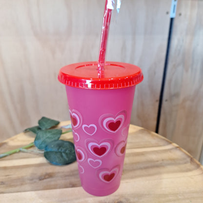 COLOUR CHANGING REUSABLE BPA FREE L CUP (24oz) WITH LID AND STRAW + SUBLIMATION WRAP