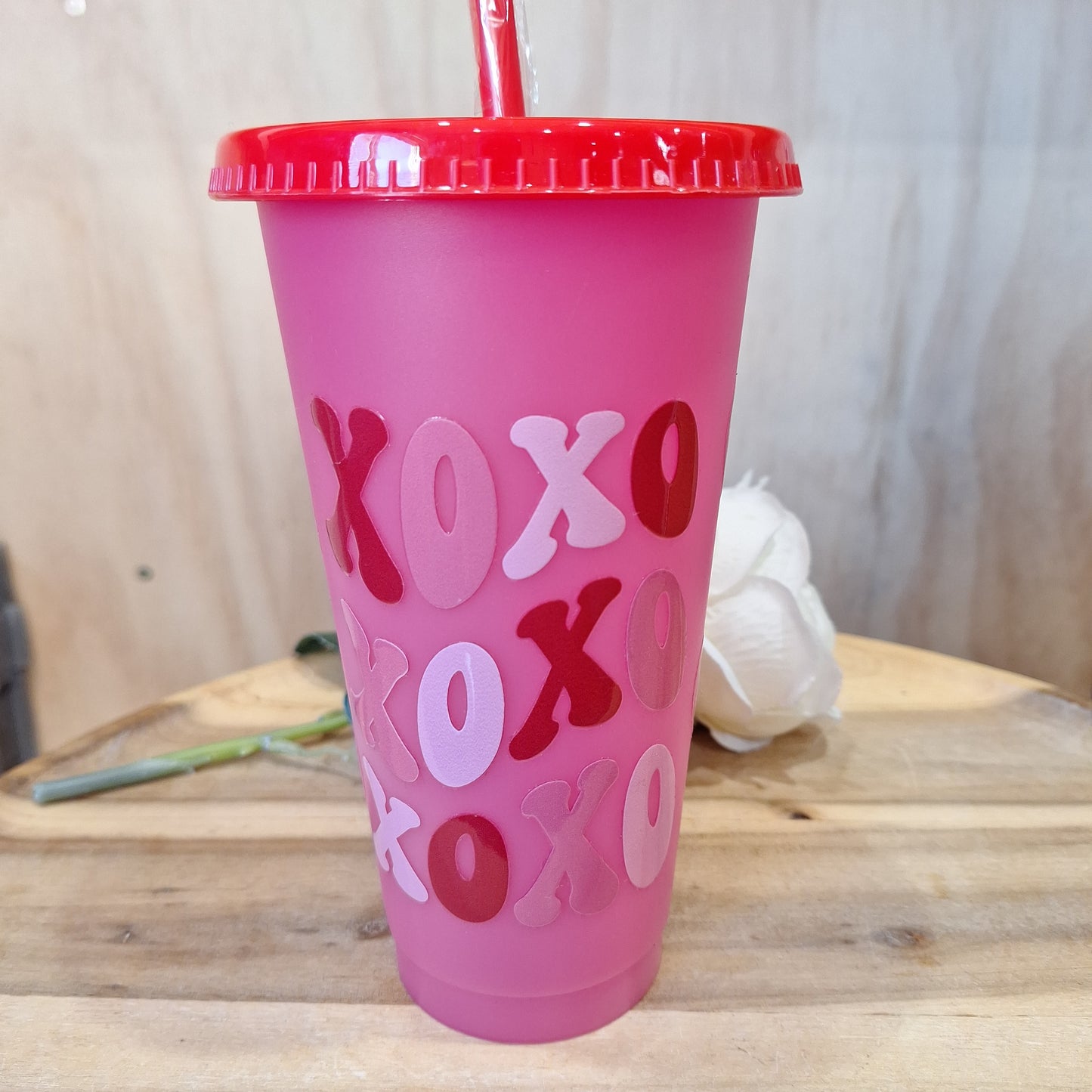 COLOUR CHANGING REUSABLE BPA FREE L CUP (24oz) WITH LID AND STRAW + SUBLIMATION WRAP