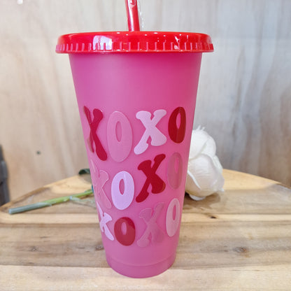 COLOUR CHANGING REUSABLE BPA FREE L CUP (24oz) WITH LID AND STRAW + SUBLIMATION WRAP
