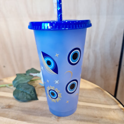 COLOUR CHANGING REUSABLE BPA FREE L CUP (24oz) WITH LID AND STRAW + SUBLIMATION WRAP