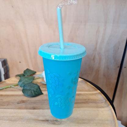 COLOUR CHANGING REUSABLE BPA FREE L CUP (24oz) WITH LID AND STRAW + SUBLIMATION WRAP