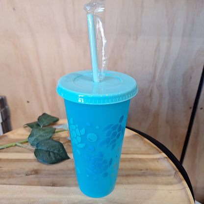 COLOUR CHANGING REUSABLE BPA FREE L CUP (24oz) WITH LID AND STRAW + SUBLIMATION WRAP