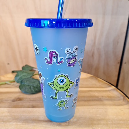 COLOUR CHANGING REUSABLE BPA FREE L CUP (24oz) WITH LID AND STRAW + SUBLIMATION WRAP