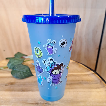 COLOUR CHANGING REUSABLE BPA FREE L CUP (24oz) WITH LID AND STRAW + SUBLIMATION WRAP