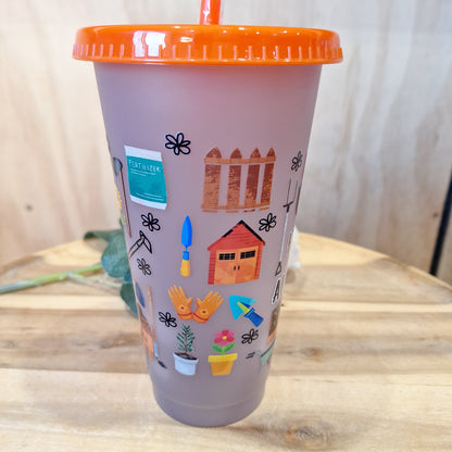 COLOUR CHANGING REUSABLE BPA FREE L CUP (24oz) WITH LID AND STRAW + SUBLIMATION WRAP