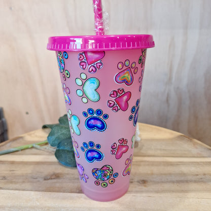 COLOUR CHANGING REUSABLE BPA FREE L CUP (24oz) WITH LID AND STRAW + SUBLIMATION WRAP