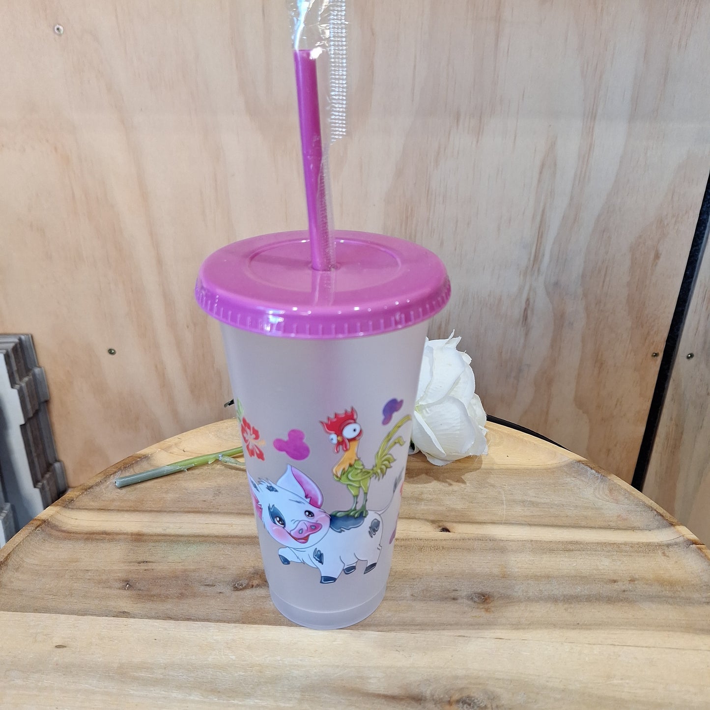 24oz REUSEABLE PLASTIC CUP WITH STRAW AND LID