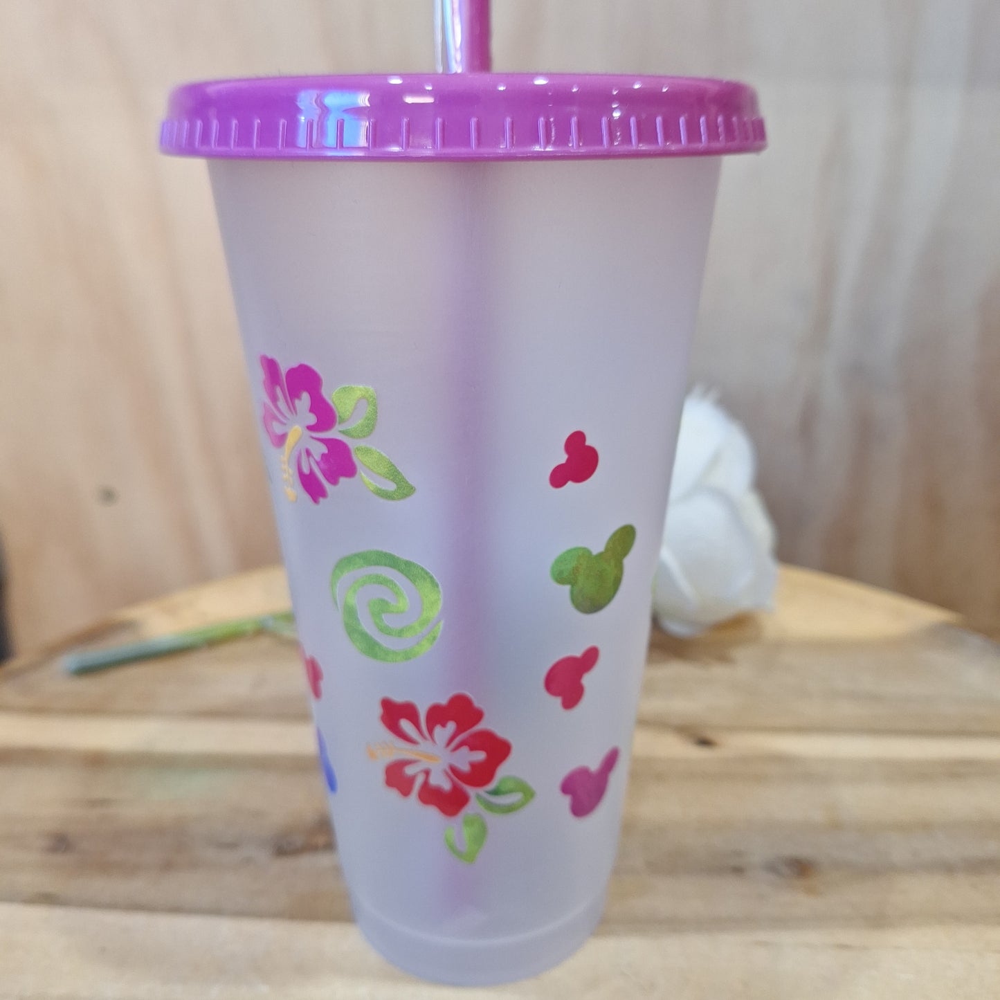 24oz REUSEABLE PLASTIC CUP WITH STRAW AND LID