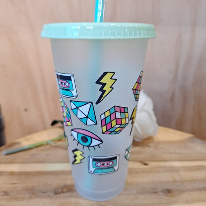 24oz REUSEABLE PLASTIC CUP WITH STRAW AND LID