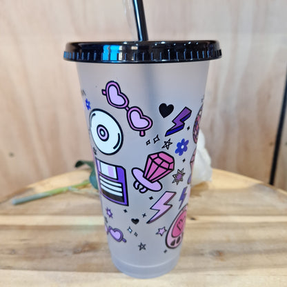 24oz REUSEABLE PLASTIC CUP WITH STRAW AND LID