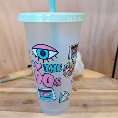 24oz REUSEABLE PLASTIC CUP WITH STRAW AND LID