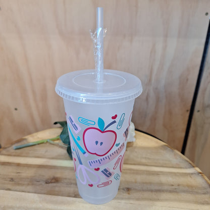 24oz REUSEABLE PLASTIC CUP WITH STRAW AND LID