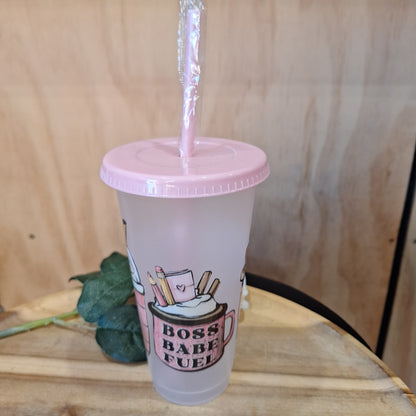 24oz REUSEABLE PLASTIC CUP WITH STRAW AND LID