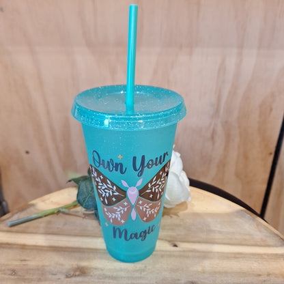 GLITTER REUSEABLE BPA FREE CUP WITH STRAW AND LID 24oz