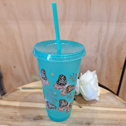 GLITTER REUSEABLE BPA FREE CUP WITH STRAW AND LID 24oz