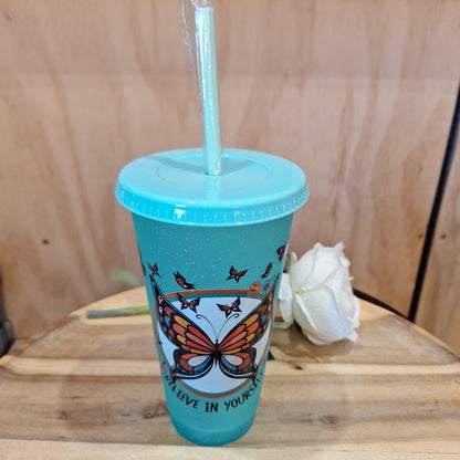 GLITTER REUSEABLE BPA FREE CUP WITH STRAW AND LID 24oz