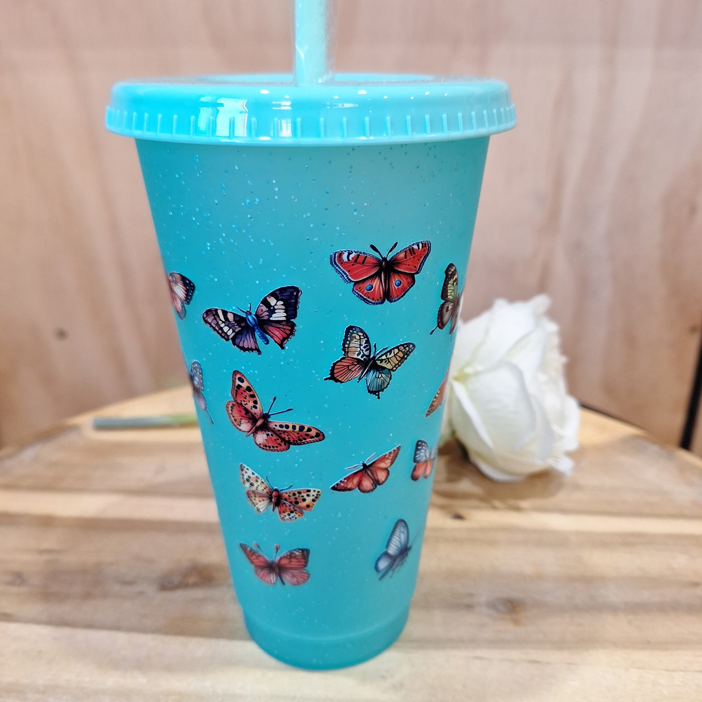 GLITTER REUSEABLE BPA FREE CUP WITH STRAW AND LID 24oz