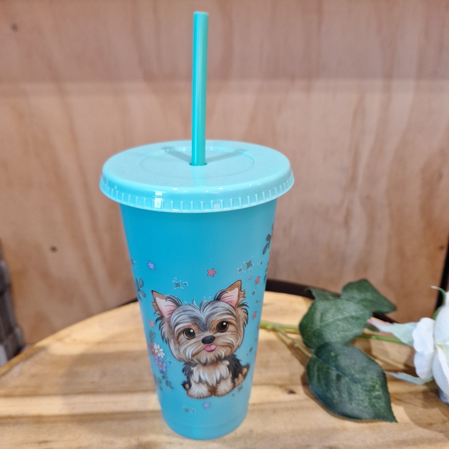 COLOUR CHANGING REUSABLE BPA FREE L CUP (24oz) WITH LID AND STRAW + SUBLIMATION WRAP