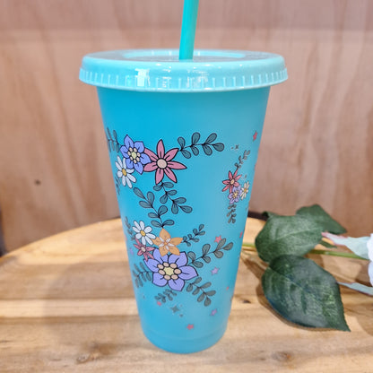 COLOUR CHANGING REUSABLE BPA FREE L CUP (24oz) WITH LID AND STRAW + SUBLIMATION WRAP