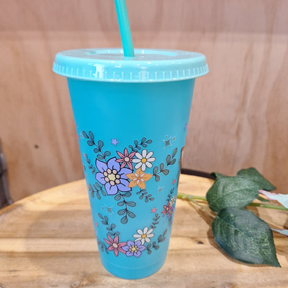 COLOUR CHANGING REUSABLE BPA FREE L CUP (24oz) WITH LID AND STRAW + SUBLIMATION WRAP
