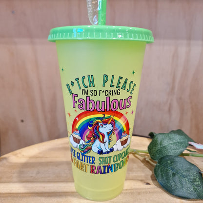 COLOUR CHANGING REUSABLE BPA FREE L CUP (24oz) WITH LID AND STRAW + SUBLIMATION WRAP