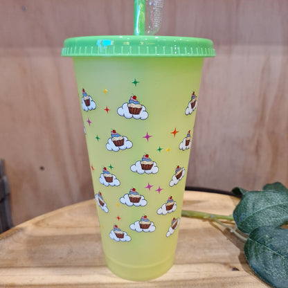 COLOUR CHANGING REUSABLE BPA FREE L CUP (24oz) WITH LID AND STRAW + SUBLIMATION WRAP