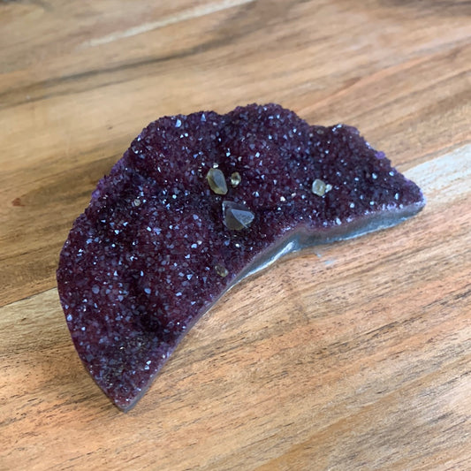 UNIQUE DARK PURPLE AMETHYST MOON WITH CALCITE POINTS