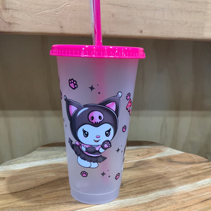 COLOUR CHANGING REUSABLE BPA FREE L CUP (24oz) WITH LID AND STRAW + SUBLIMATION WRAP