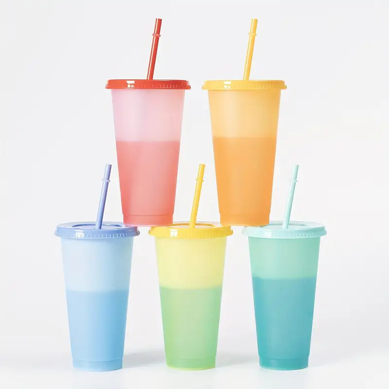 COLOUR CHANGING REUSABLE BPA FREE L CUP (24oz) WITH LID AND STRAW + SUBLIMATION WRAP