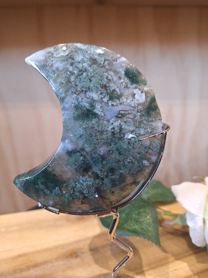 MOSS AGATE MOON INCLUDING STAND