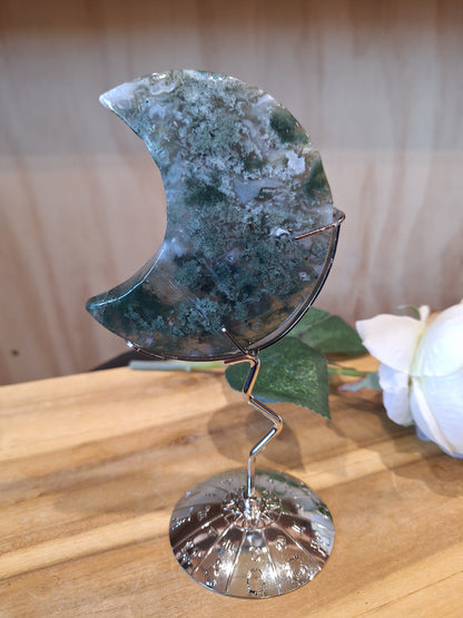 MOSS AGATE MOON INCLUDING STAND