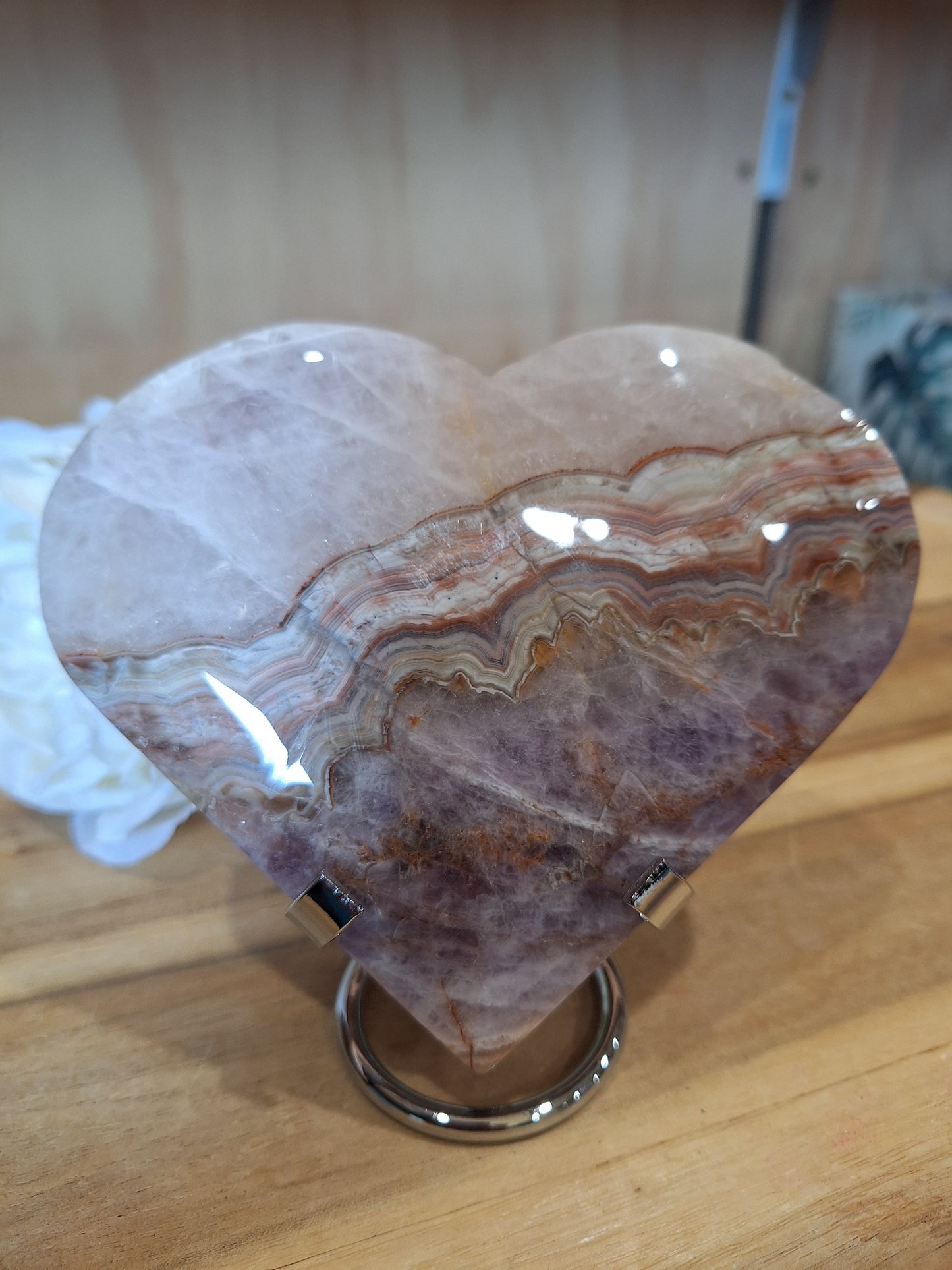 AMETHYST WITH MEXICAN AGATE HEART Comes with Stand