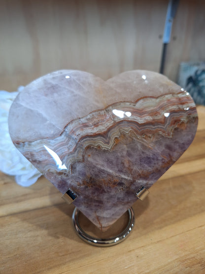 AMETHYST WITH MEXICAN AGATE HEART Comes with Stand