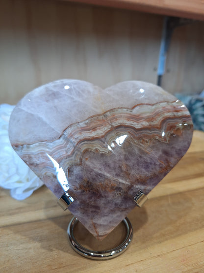 AMETHYST WITH MEXICAN AGATE HEART Comes with Stand