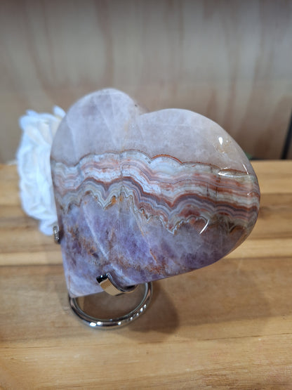 AMETHYST WITH MEXICAN AGATE HEART Comes with Stand