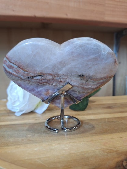 AMETHYST WITH MEXICAN AGATE HEART Comes with Stand